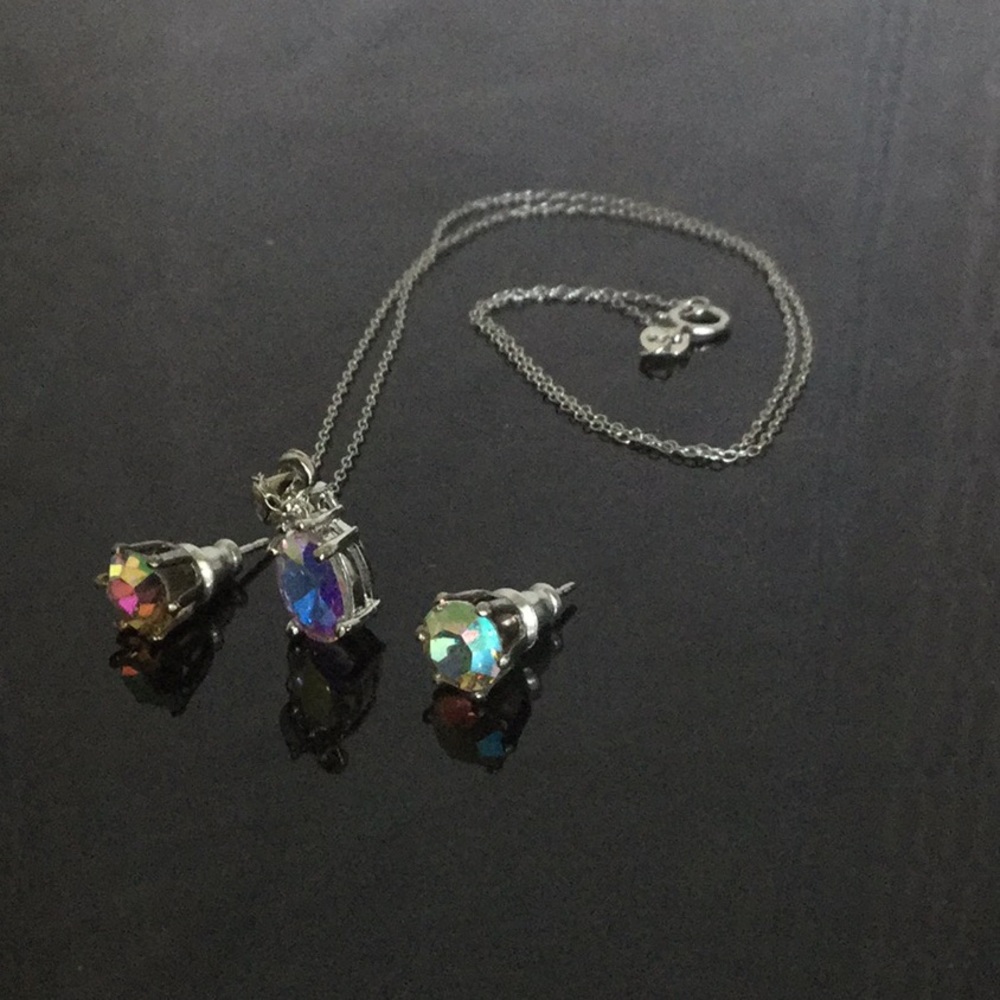 18”.925 SSNecklace Swarovski Oval Crystal&Earrings - Picture 5 of 7